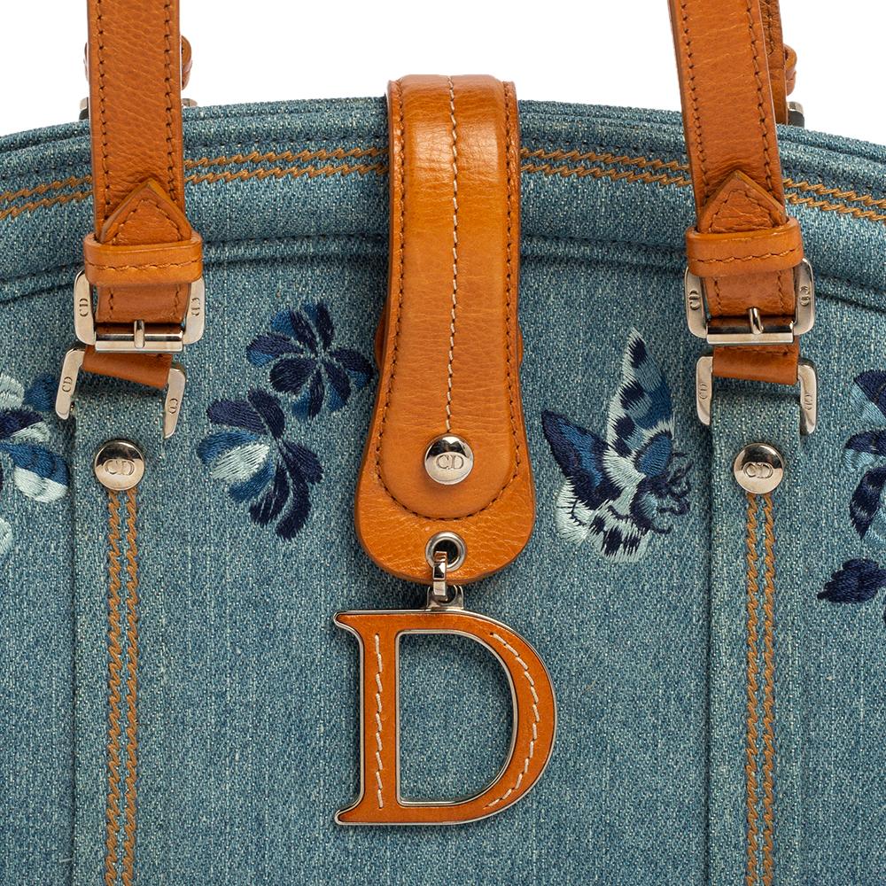 Dior Blue/Brown Denim and Leather Detective Satchel 2