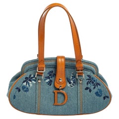 Dior Blue/Brown Denim and Leather Detective Satchel