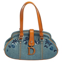 Dior Detective Satchel aus blauem/braunem Denim und Leder