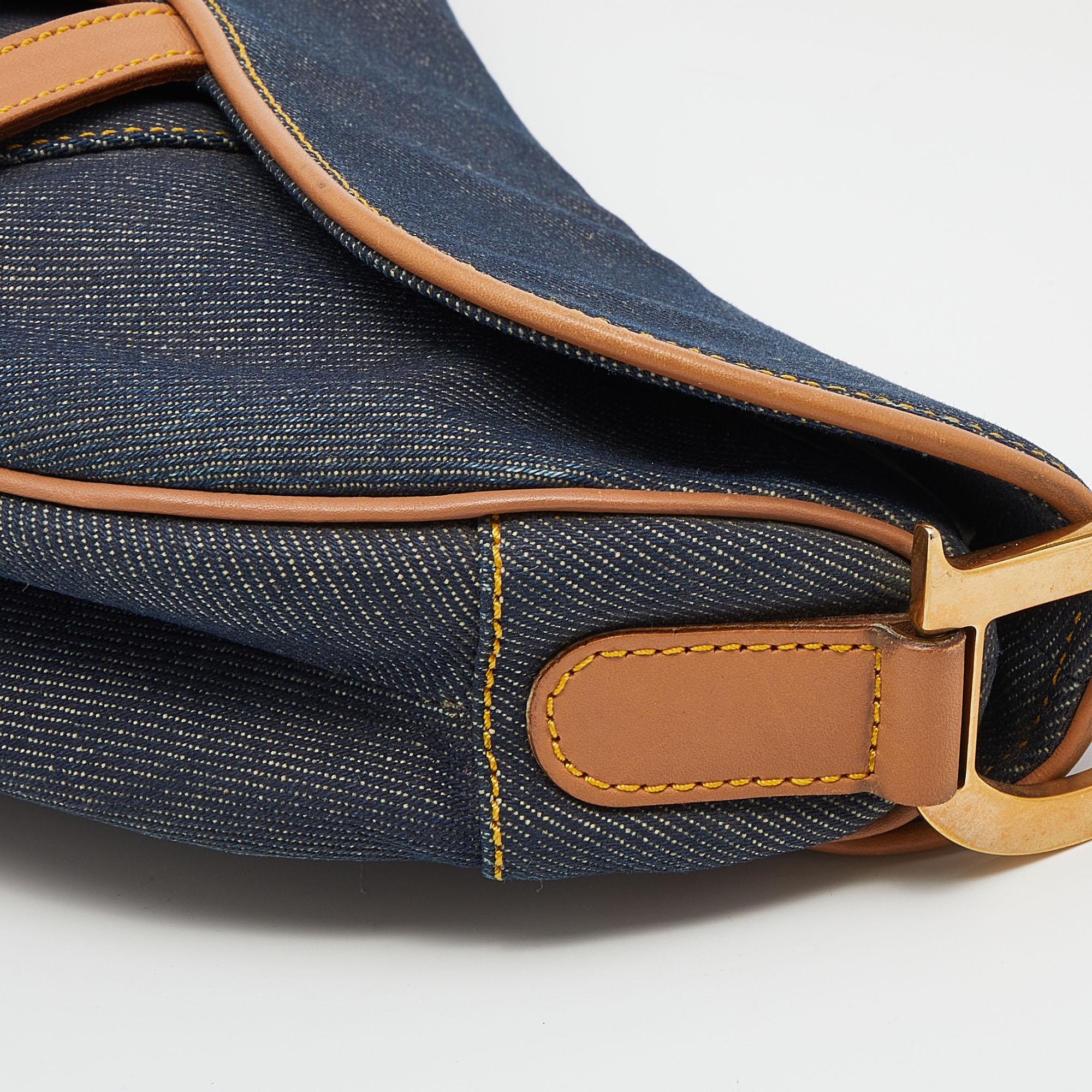 Dior Blue/Brown Denim and Leather Saddle Bag 5