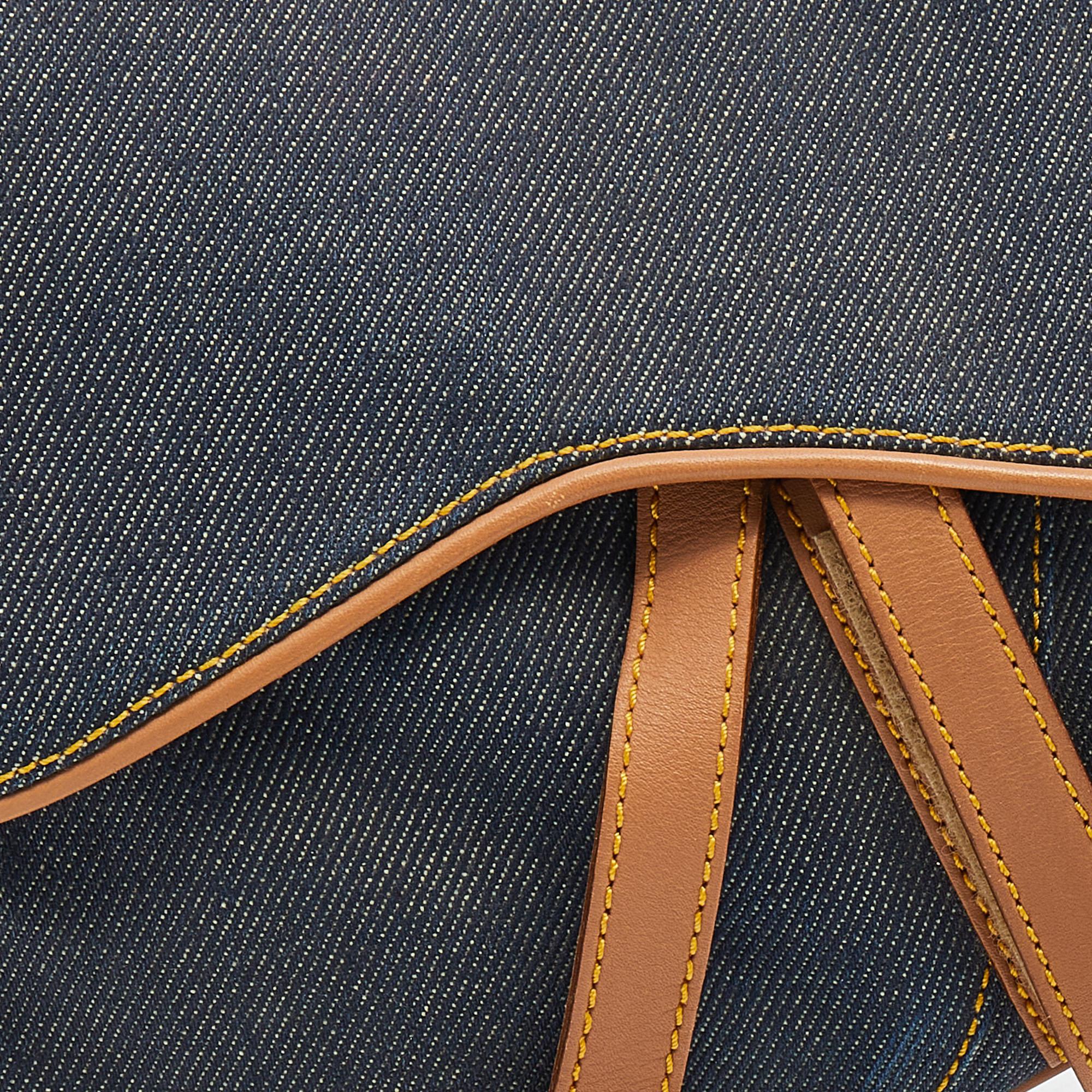Dior Blue/Brown Denim and Leather Saddle Bag 6