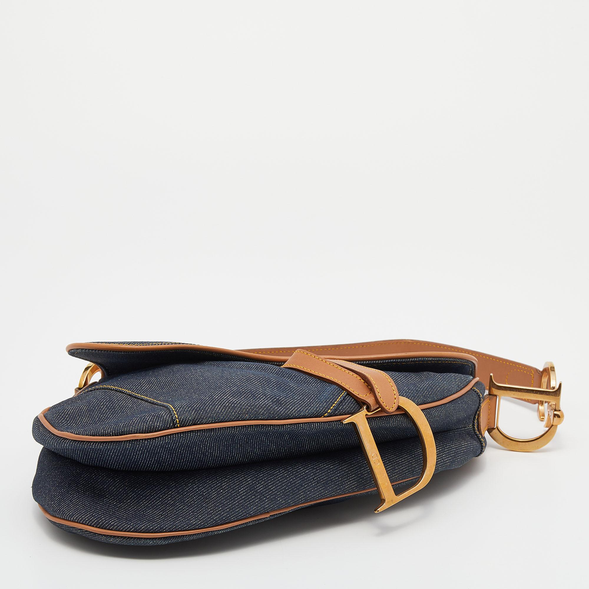 Women's Dior Blue/Brown Denim and Leather Saddle Bag