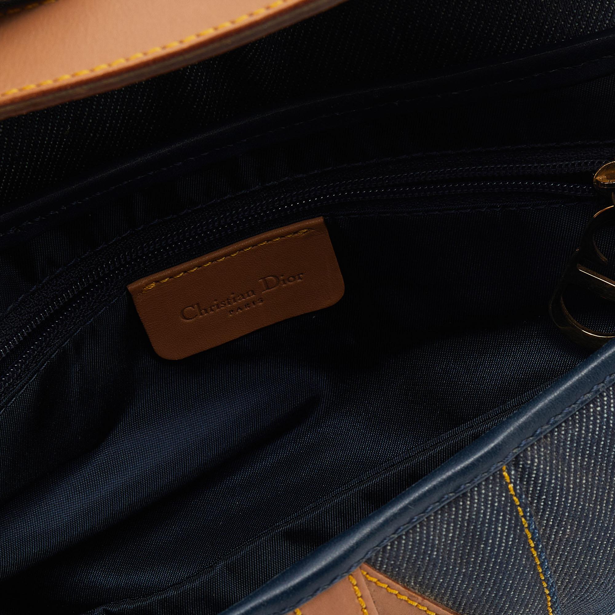 Dior Blue/Brown Denim and Leather Saddle Bag 1