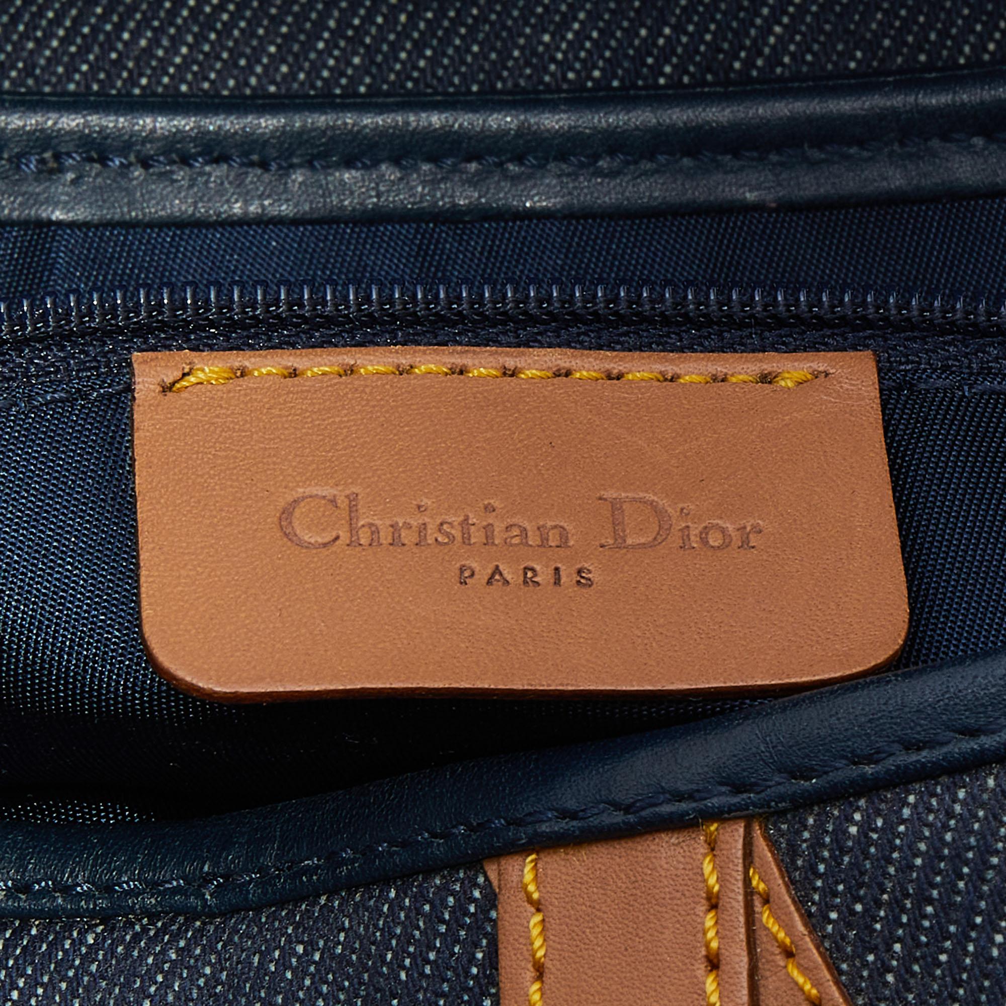 Dior Blue/Brown Denim and Leather Saddle Bag 2