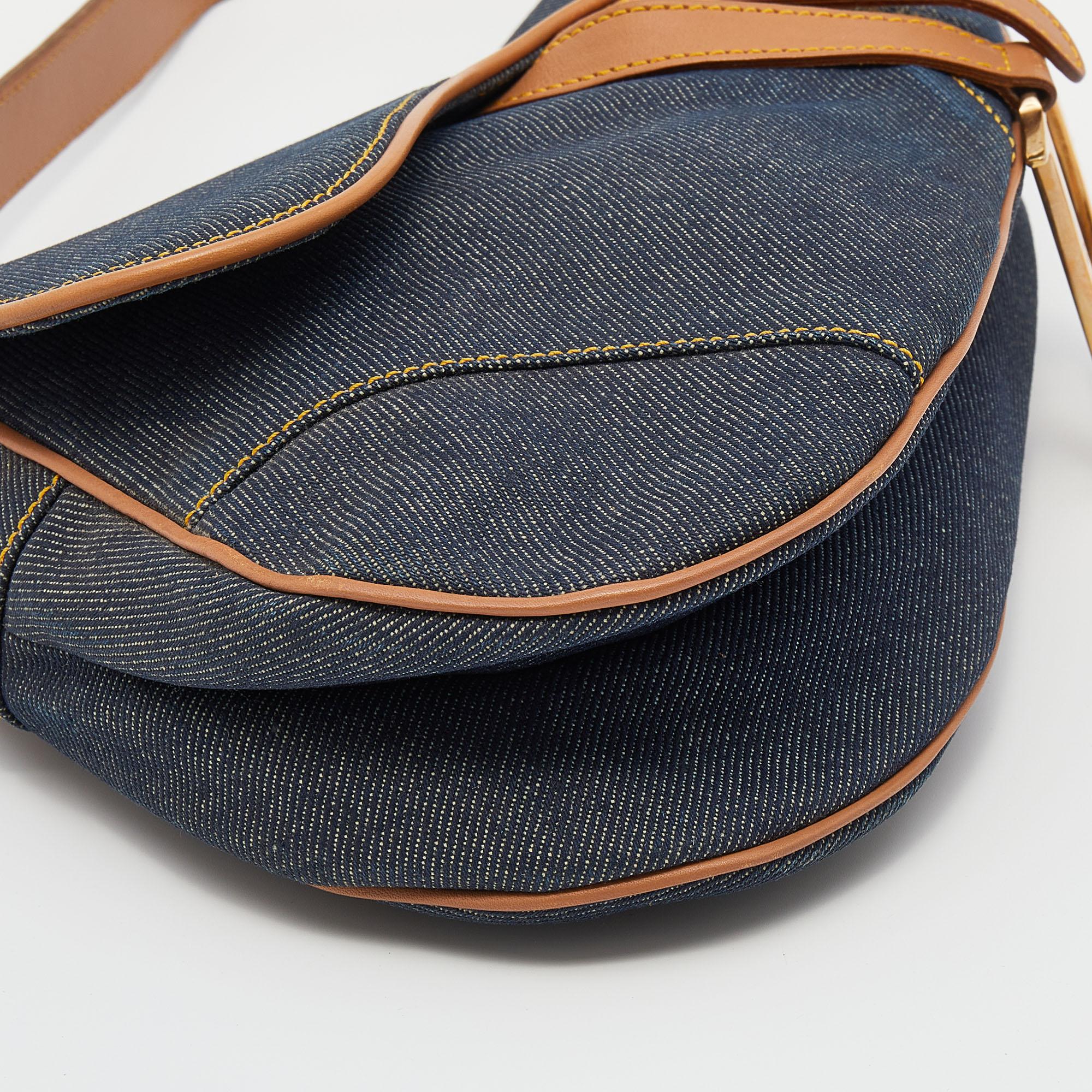 Dior Blue/Brown Denim and Leather Saddle Bag 4