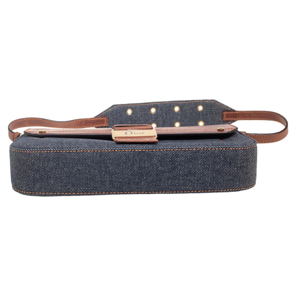 Women's Dior Blue/Brown Denim And Leather Street Chic Shoulder Bag