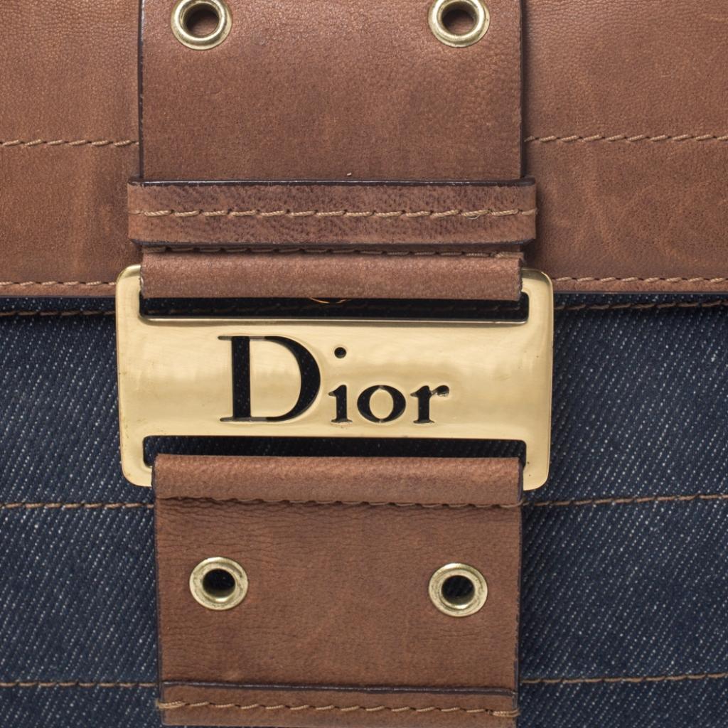 Women's Dior Blue/Brown Denim and Leather Street Chic Shoulder Bag