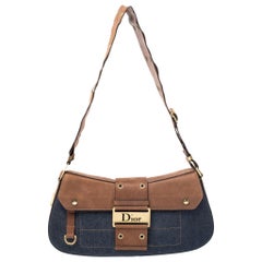 Dior Blue/Brown Denim and Leather Street Chic Shoulder Bag