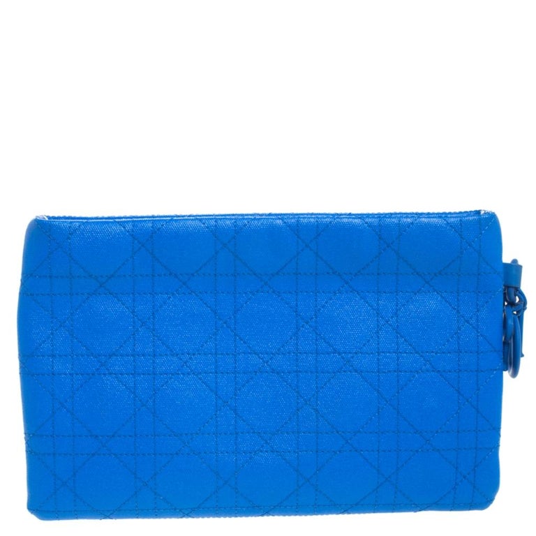 Dior Blue Cannage Coated Canvas Panarea Clutch For Sale at 1stDibs
