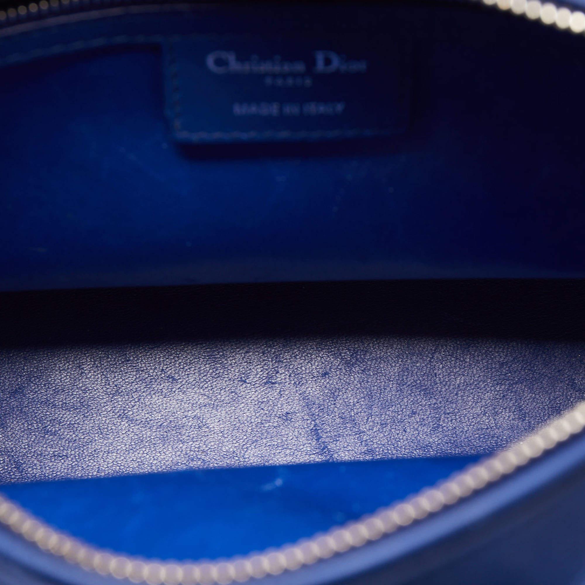 Dior Blue Cannage Embossed Leather Large Lady Dior Tote For Sale 4
