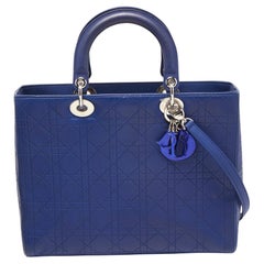 Dior Blue Cannage Embossed Leather Large Lady Dior Tote