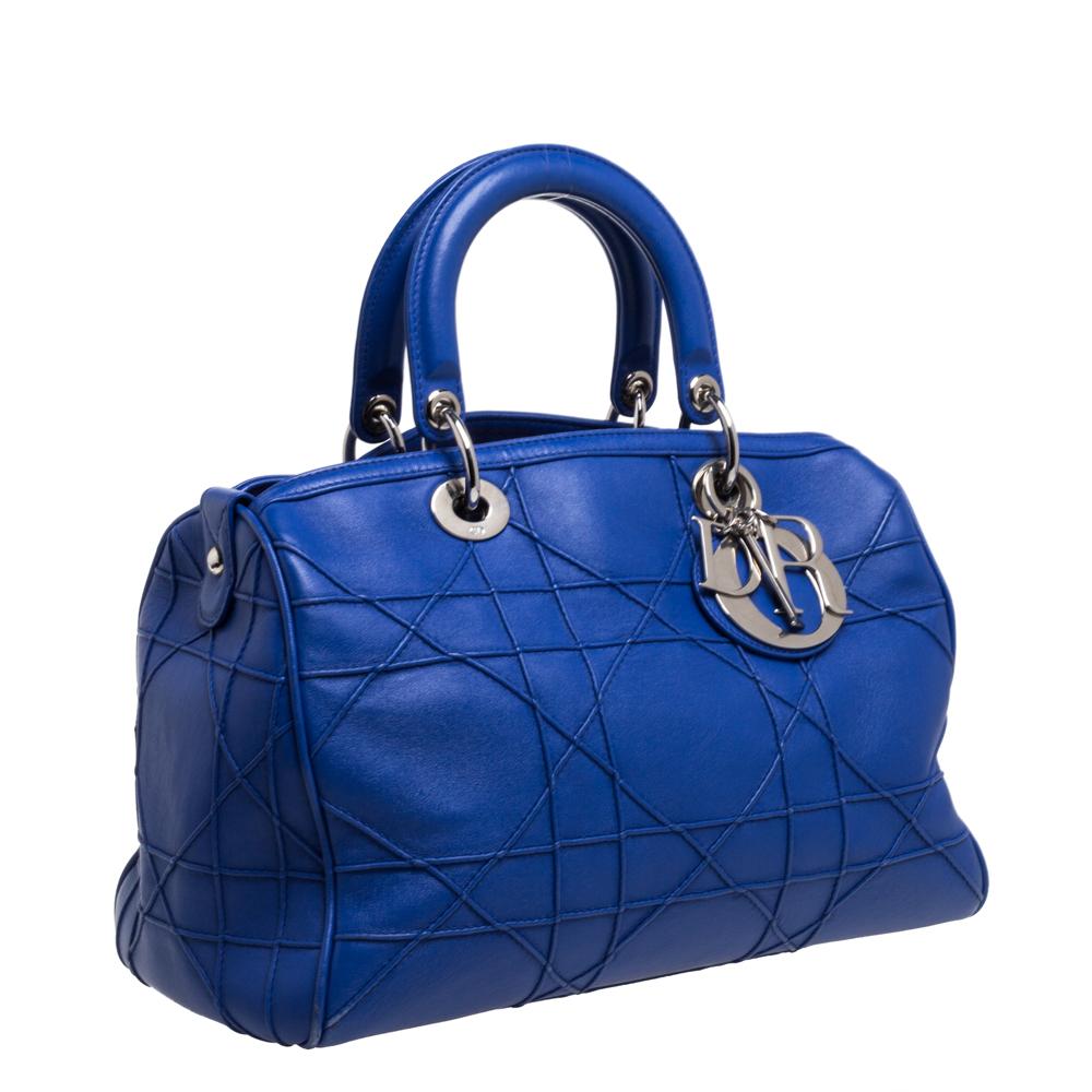 Women's Dior Blue Cannage Leather Granville Polochon Satchel