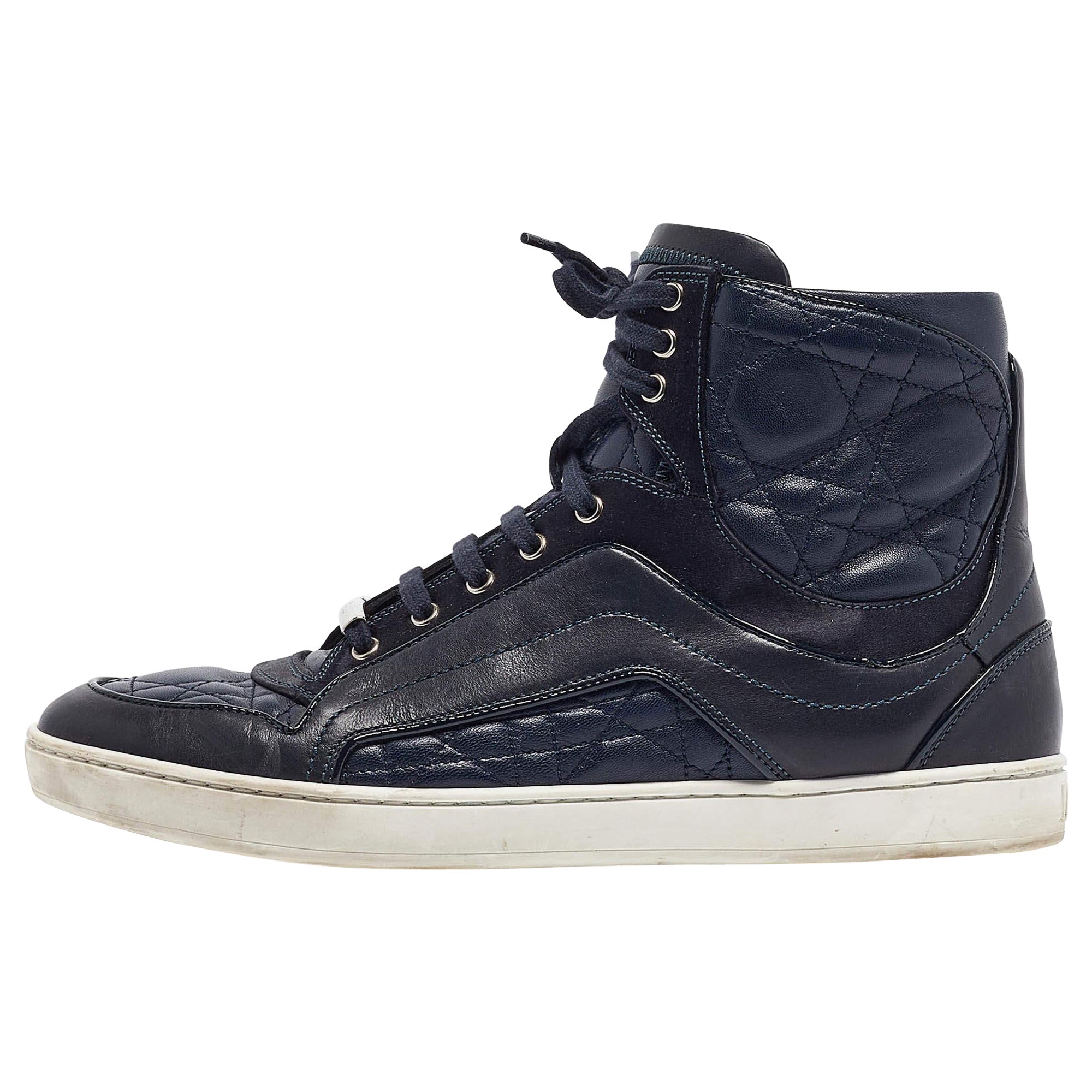 Dior Blue Cannage Leather High Top Sneakers Size 37
