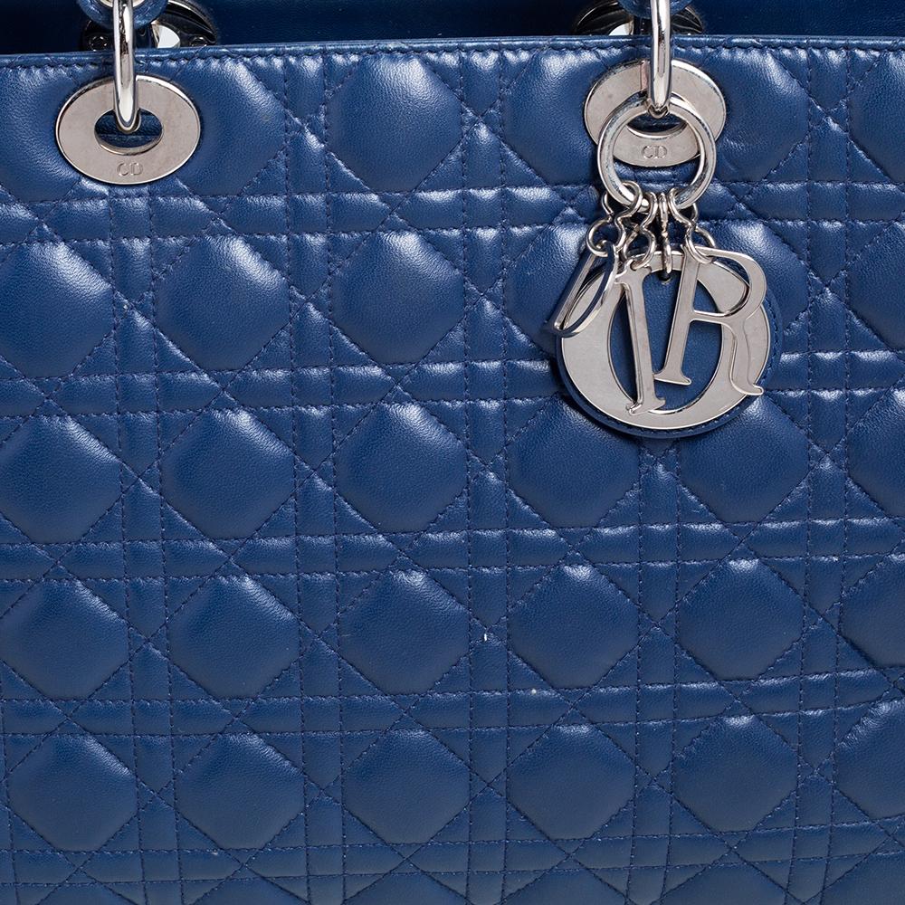 Dior Blue Cannage Leather Large Lady Dior Tote 6