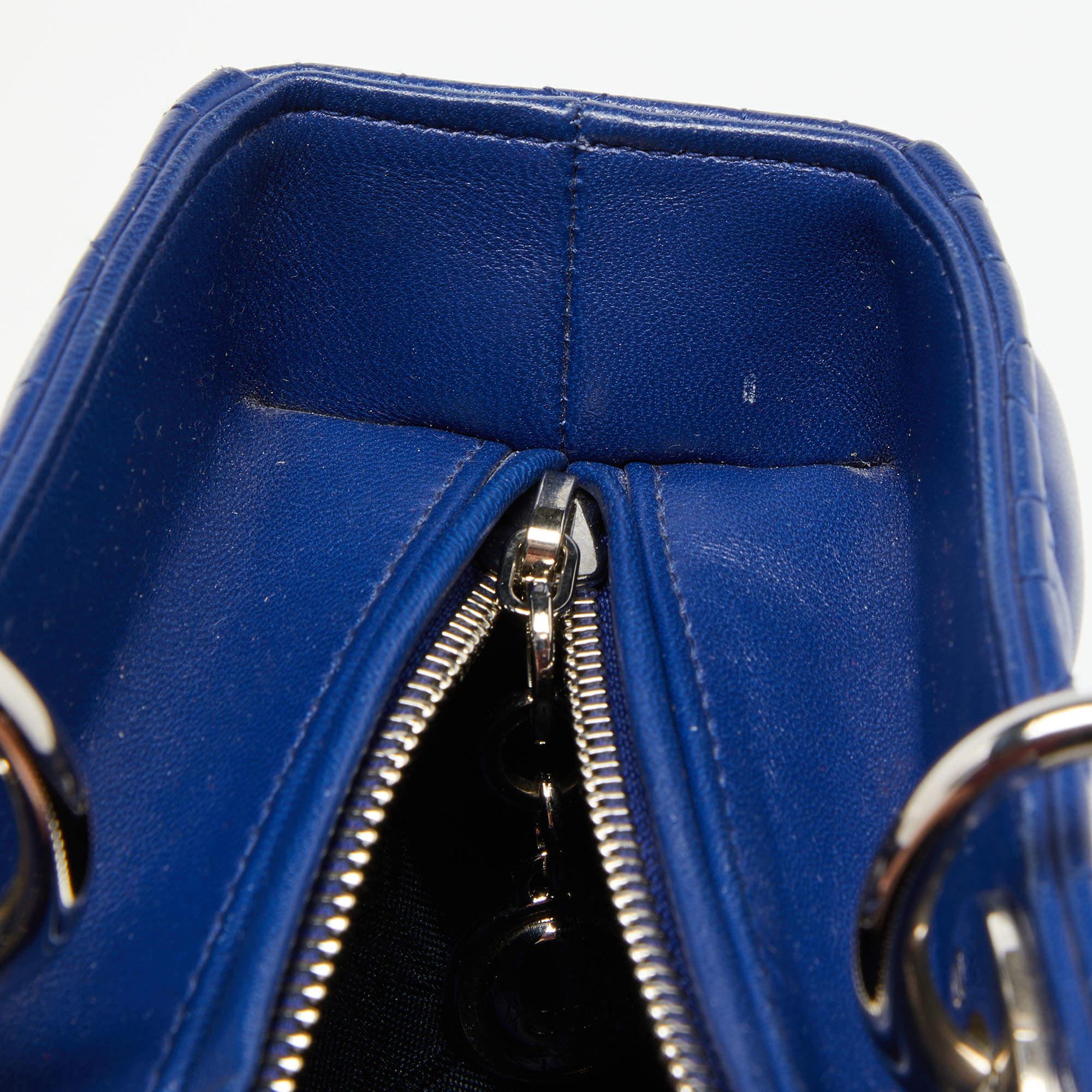 Dior Blue Cannage Leather Large Lady Dior Tote 10