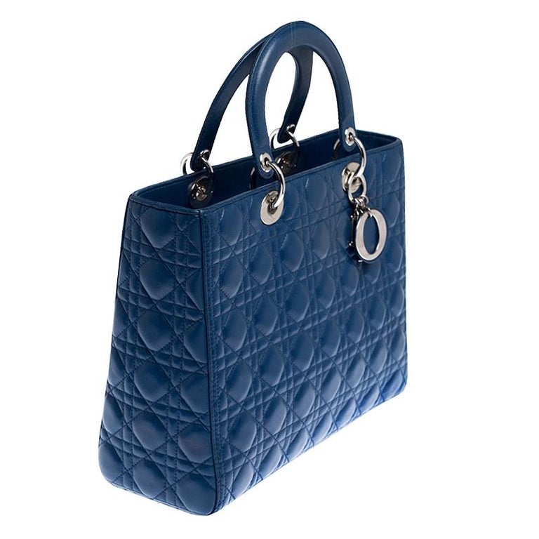 Dior Blue Cannage Leather Large Lady Dior Tote For Sale at 1stDibs