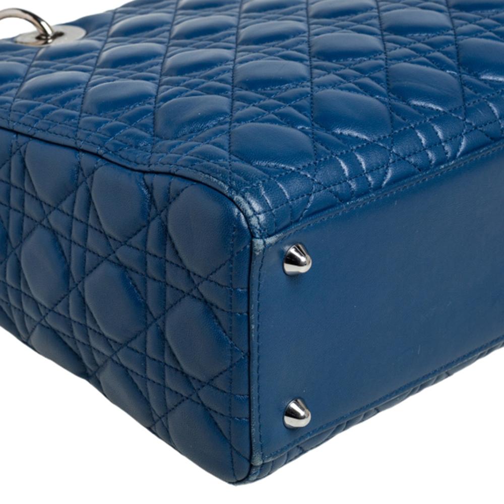 Dior Blaue große Lady Dior Tote aus Cannage-Leder 2