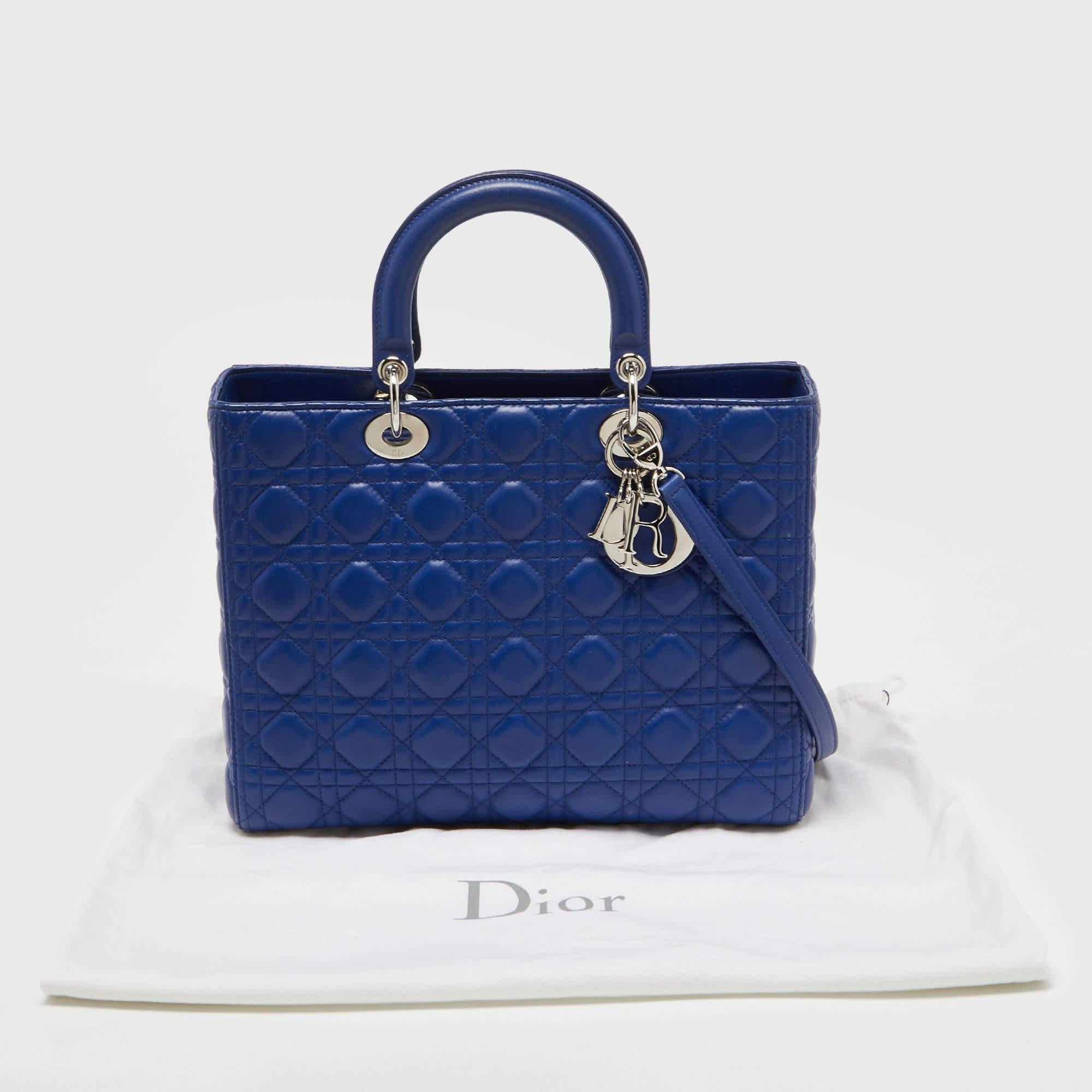Dior Blue Cannage Leather Large Lady Dior Tote 2