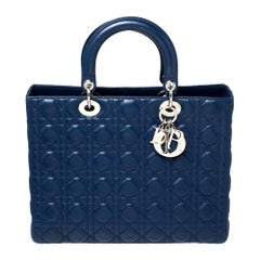 Dior Blue Cannage Leather Large Lady Dior Tote