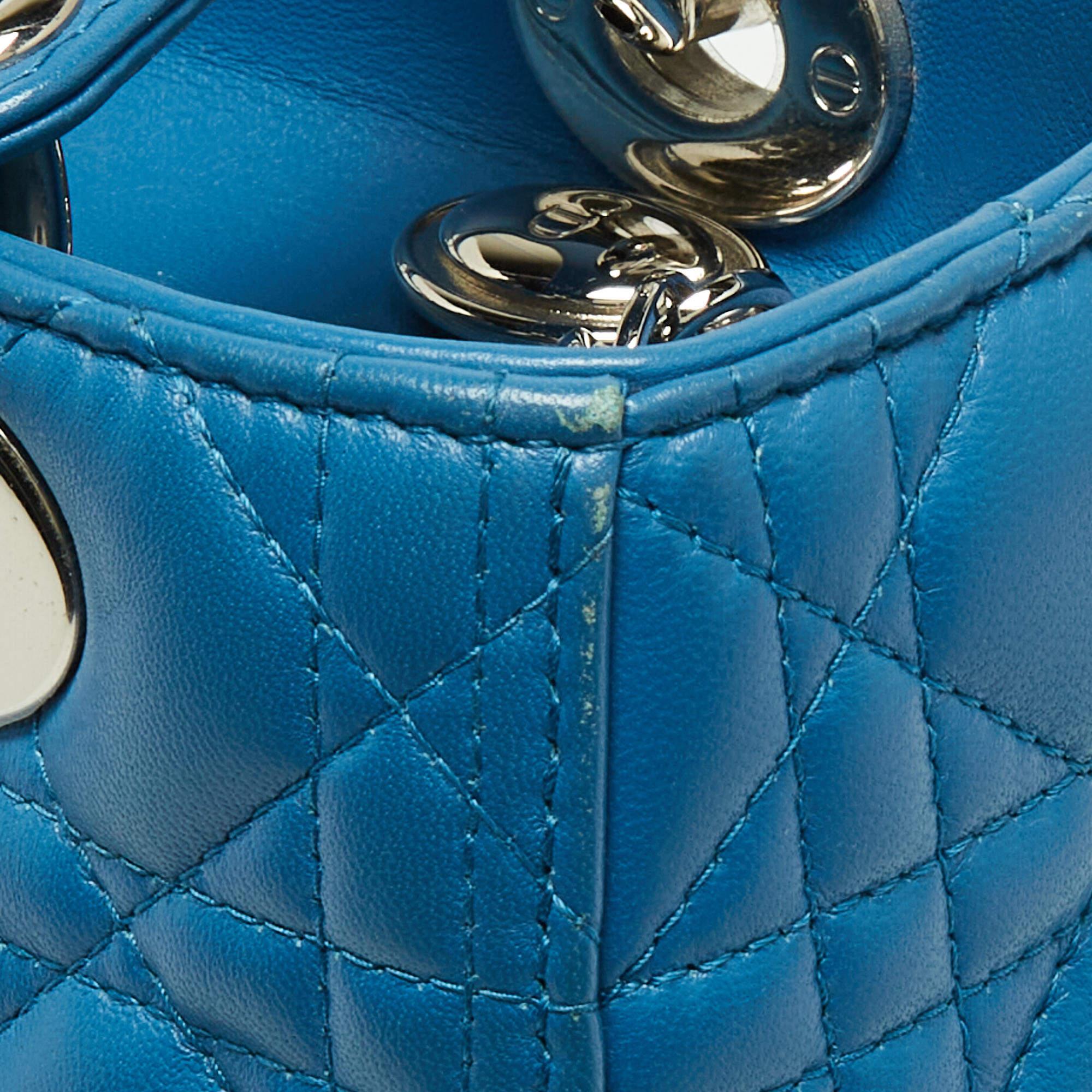 Dior Blue Cannage Leather Medium Lady Dior Tote 6