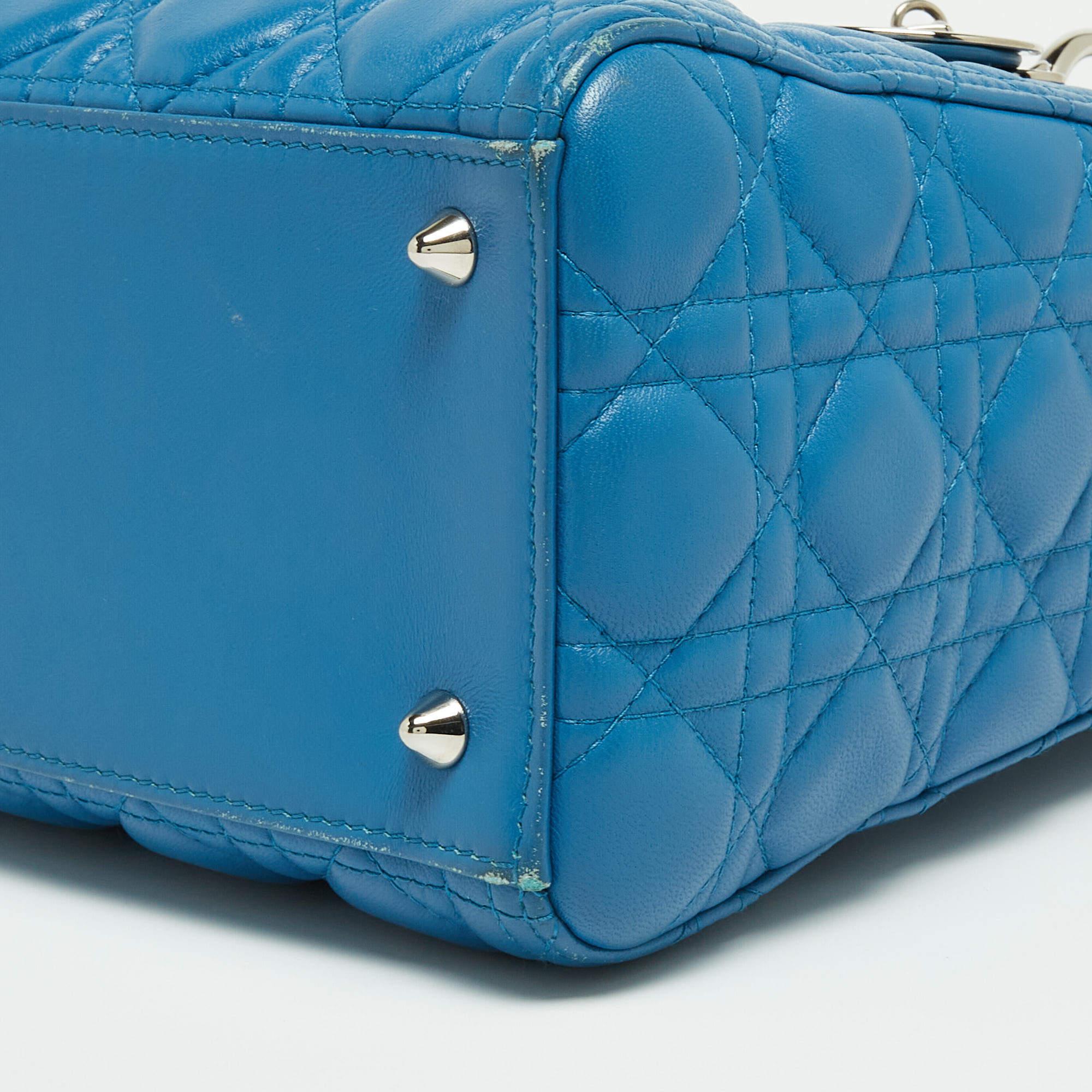 Dior Blue Cannage Leather Medium Lady Dior Tote 8
