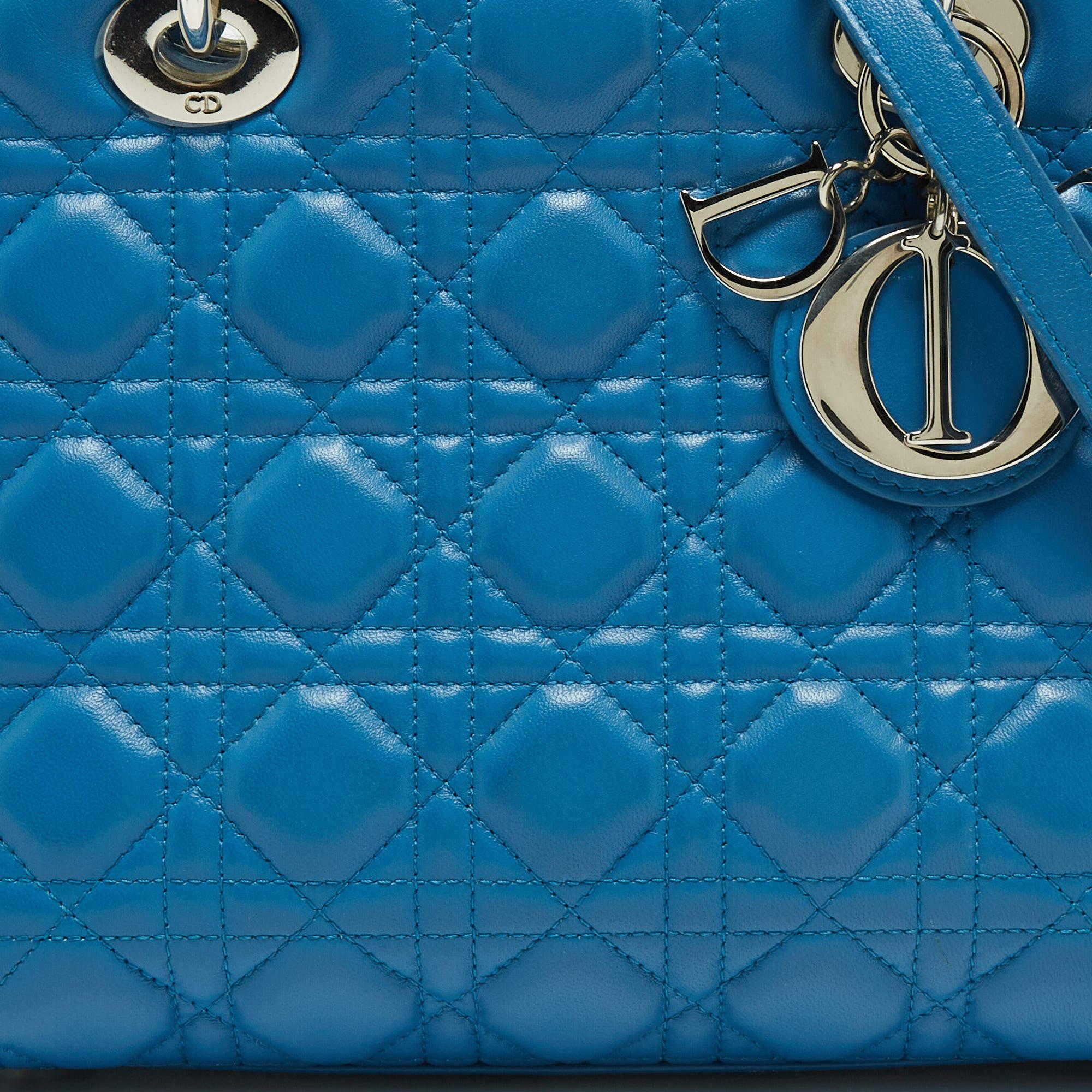 Dior Blue Cannage Leather Medium Lady Dior Tote 14