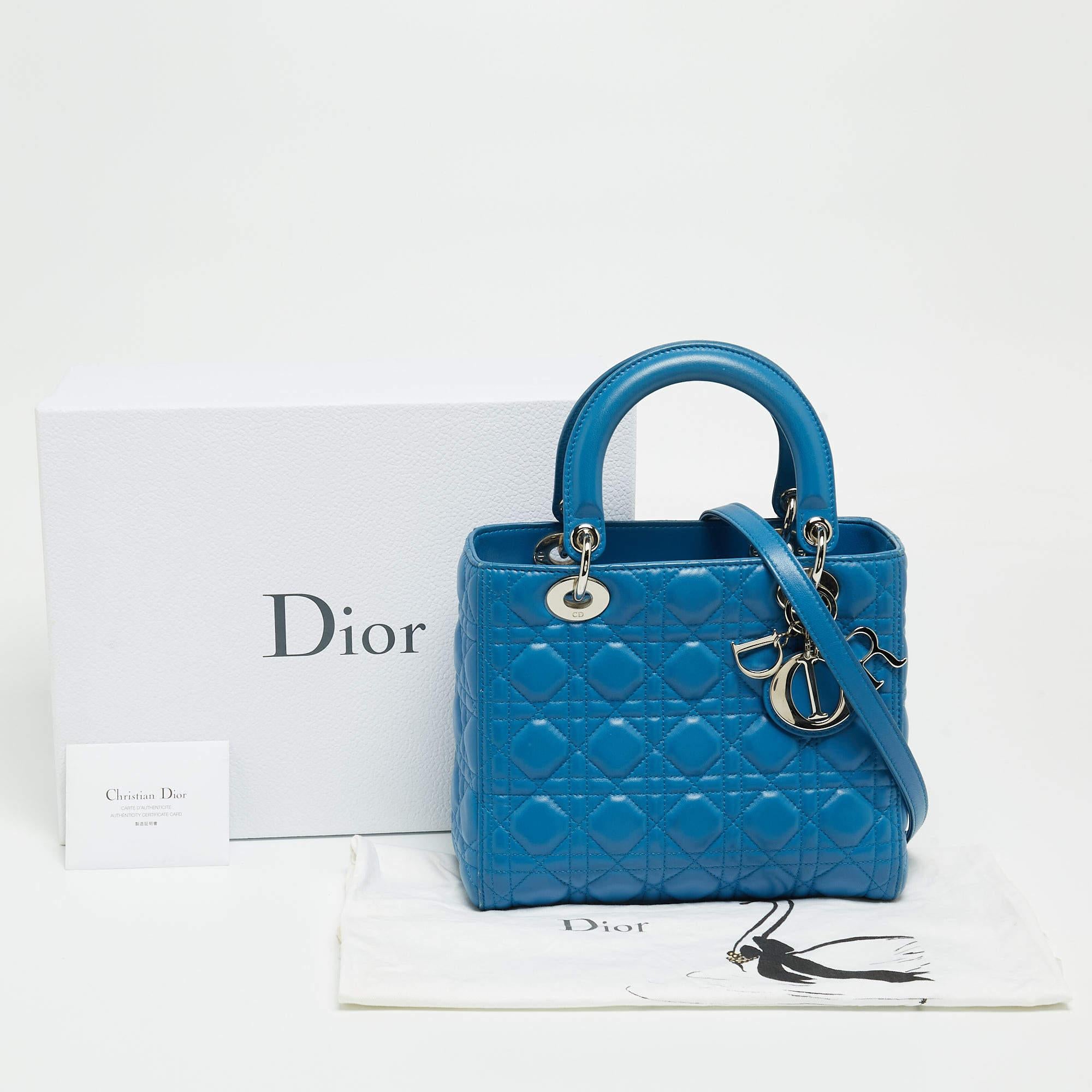 Dior Blue Cannage Leather Medium Lady Dior Tote 16