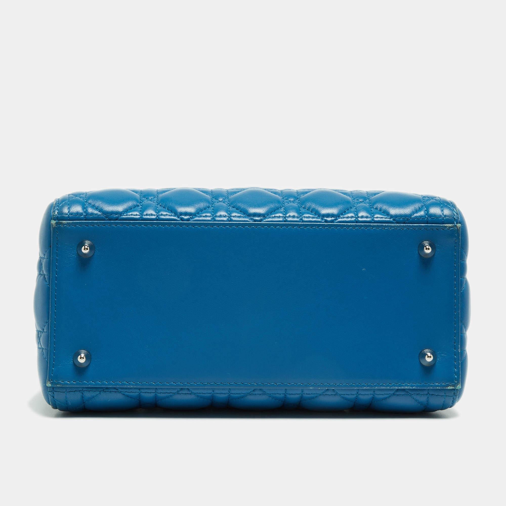 Dior Blue Cannage Leather Medium Lady Dior Tote 1