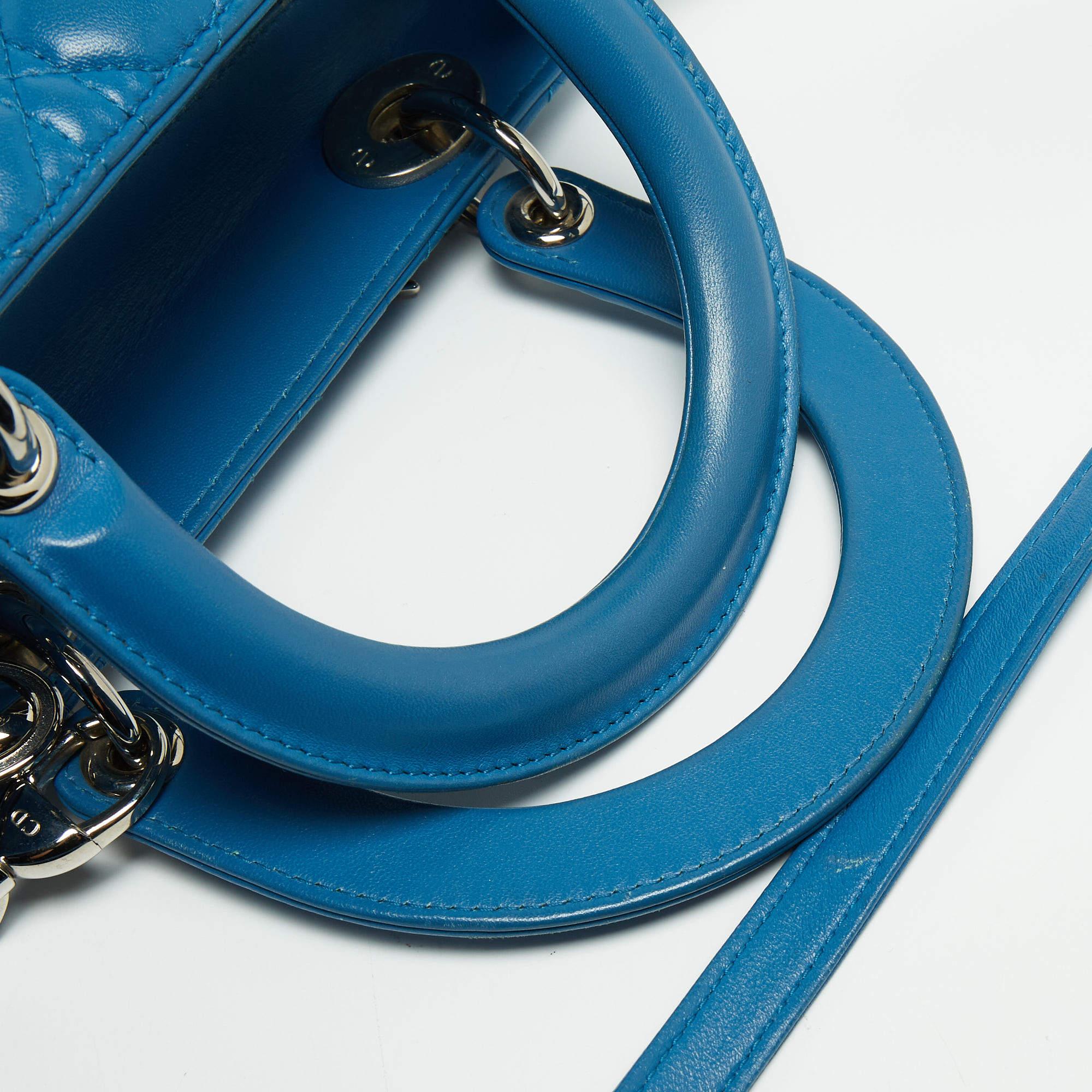 Dior Blue Cannage Leather Medium Lady Dior Tote 2