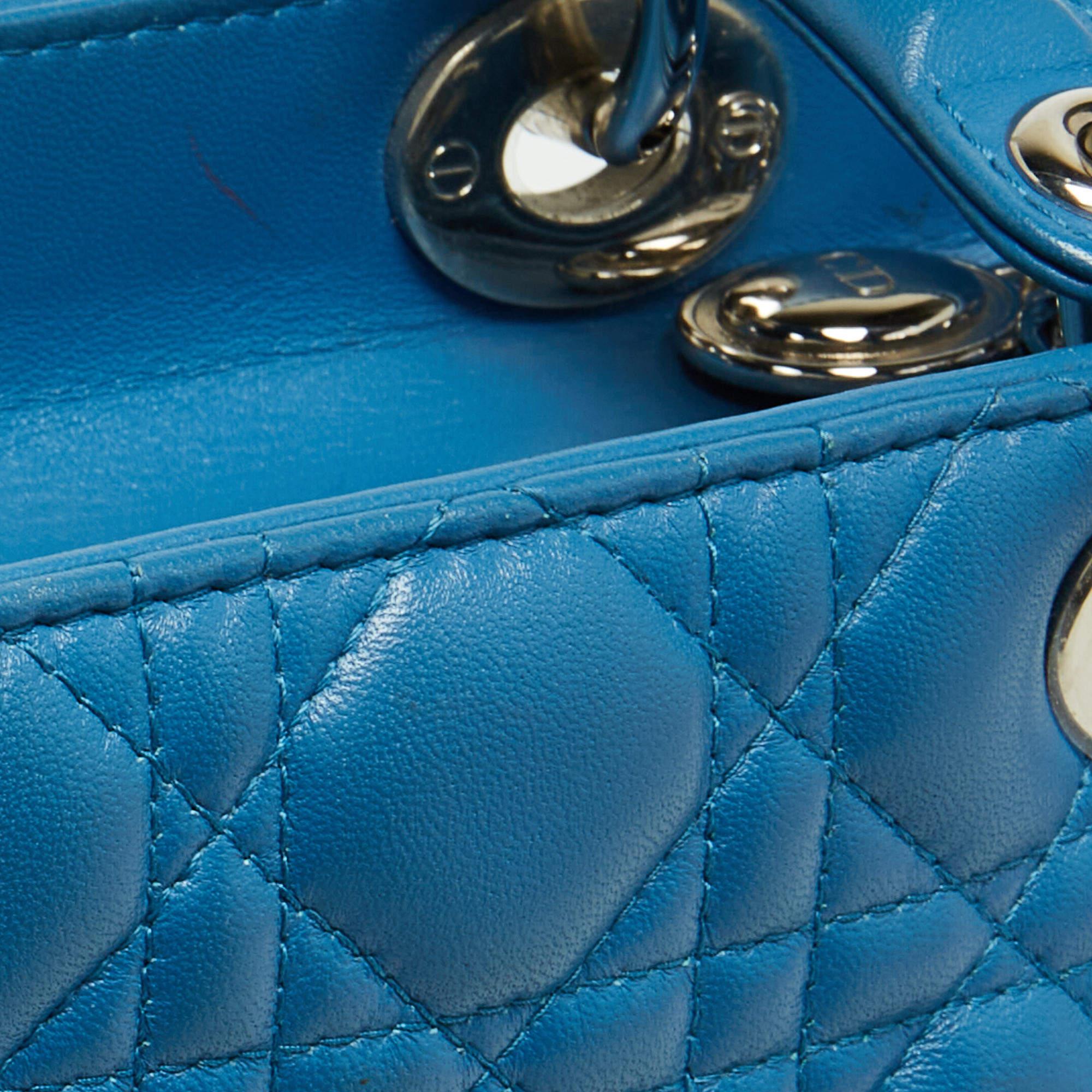 Dior Blue Cannage Leather Medium Lady Dior Tote 4