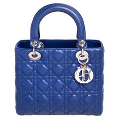 Dior Blue Cannage Leather Medium Lady Dior Tote