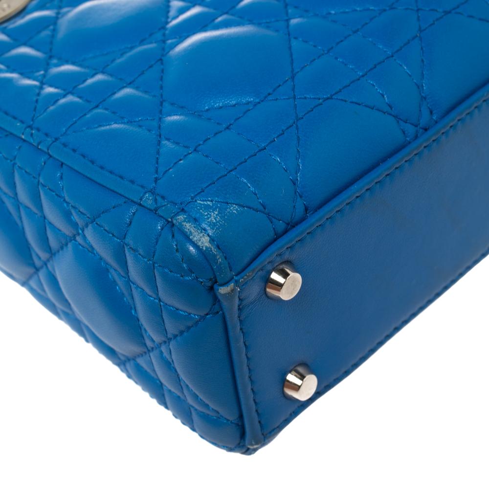 Dior Blue Cannage Leather Mini Lady Dior Tote 4