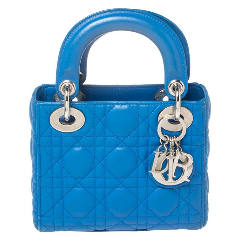 Dior Blue Cannage Leather Mini Lady Dior Tote at 1stDibs