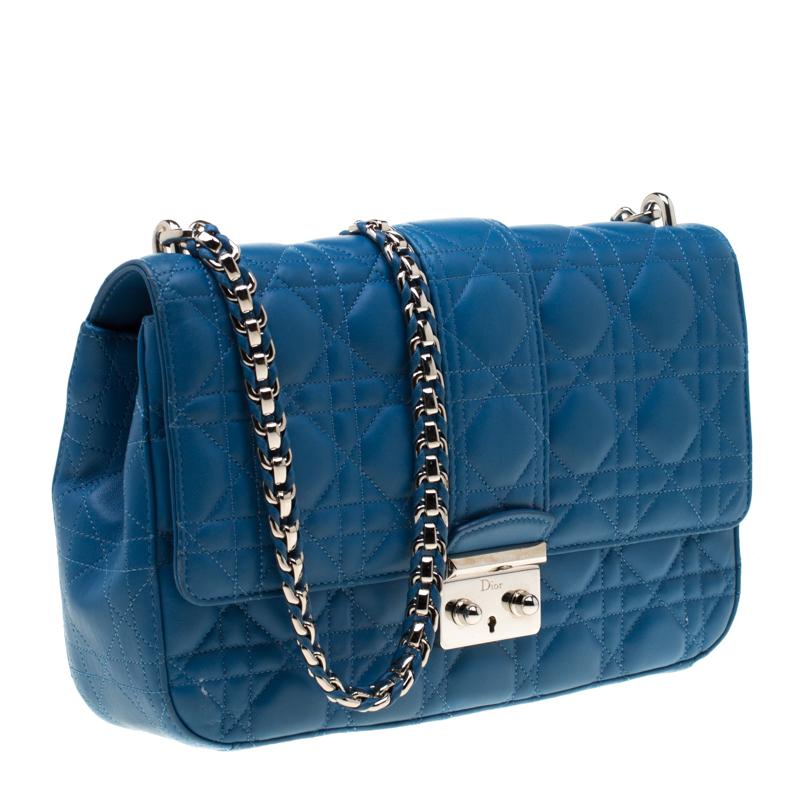 Women's Dior Blue Cannage Leather Miss Dior Medium Flap Bag