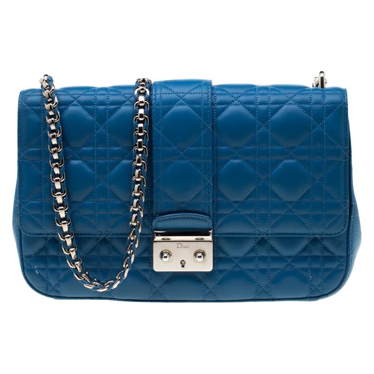 Dior Blue Cannage Leather Miss Dior Medium Flap Bag For Sale at 1stDibs