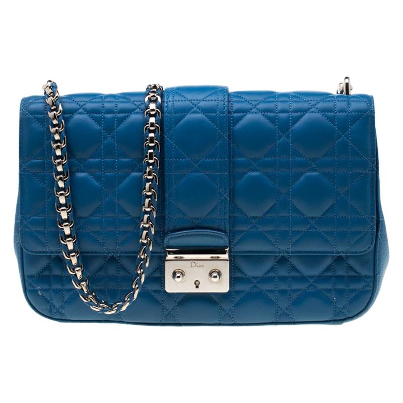 Dior Blue Cannage Leather Miss Dior Medium Flap Bag