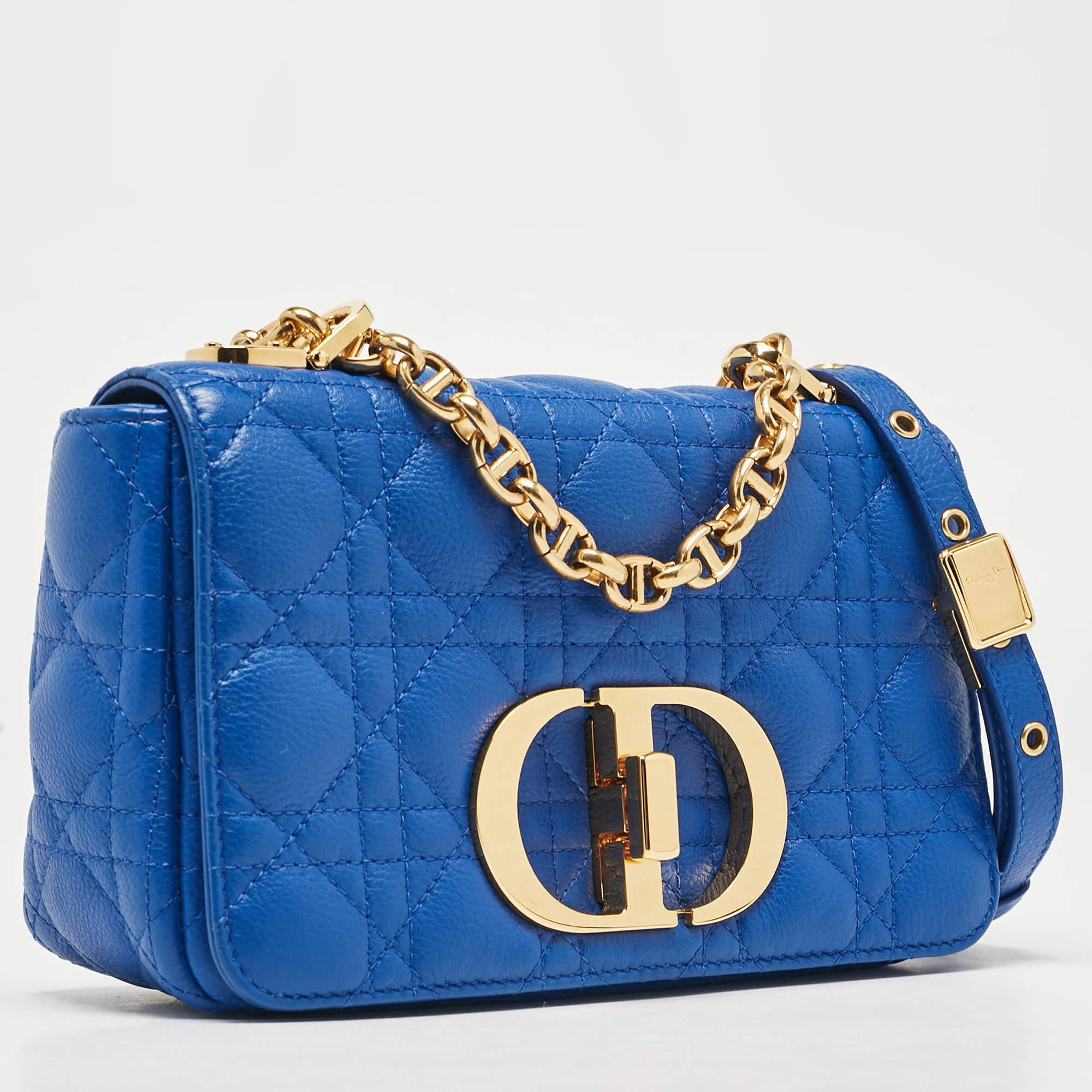 Dior Blue Cannage Leather Small Caro Shoulder Bag In Excellent Condition In Dubai, Al Qouz 2