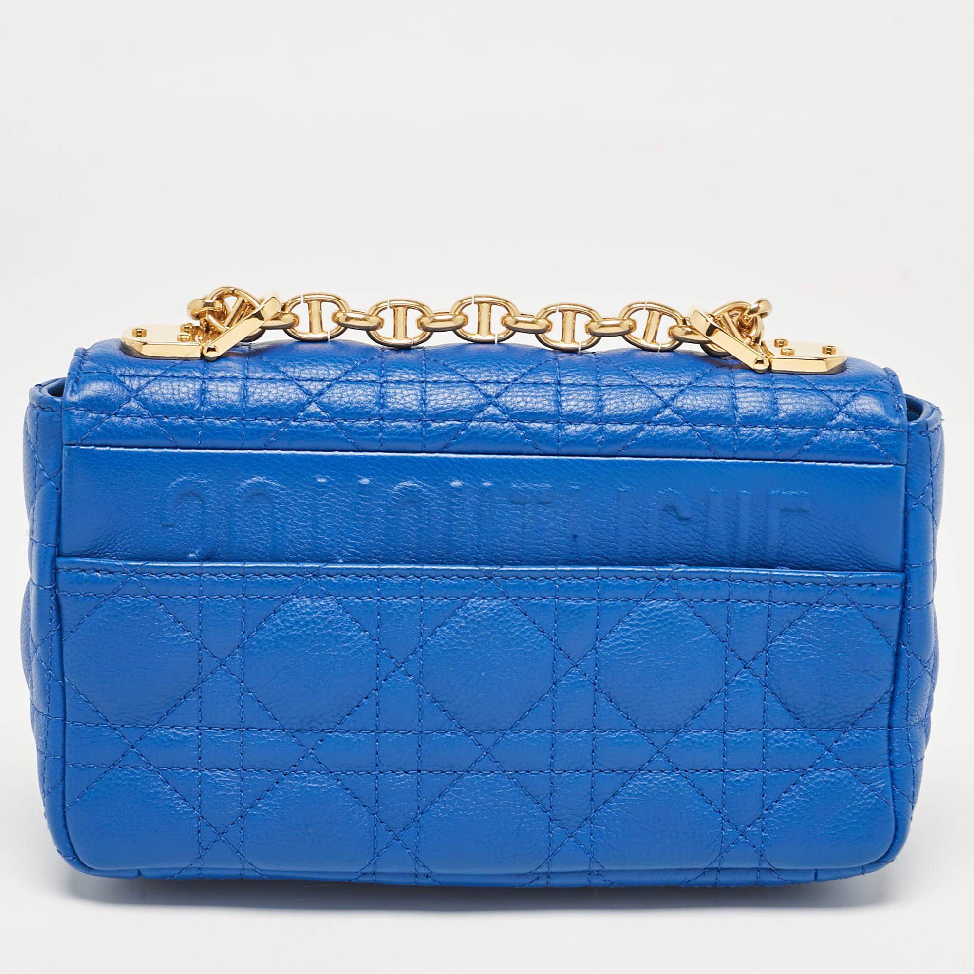 Women's Dior Blue Cannage Leather Small Caro Shoulder Bag