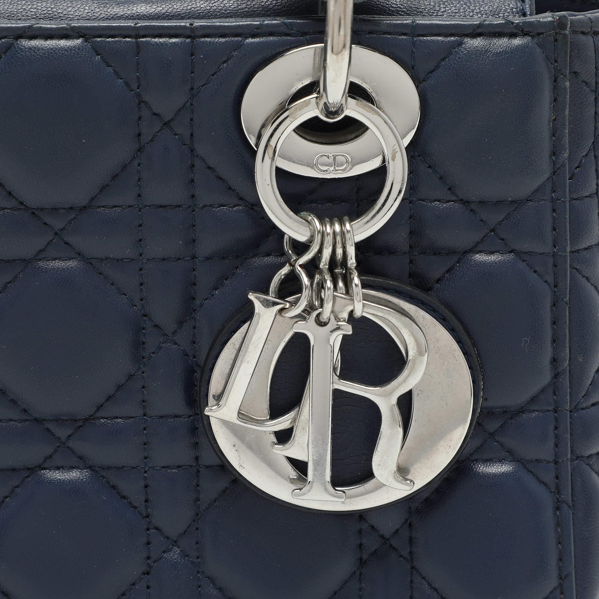 Women's Dior Blue Cannage Leather Small Lady Dior Tote For Sale