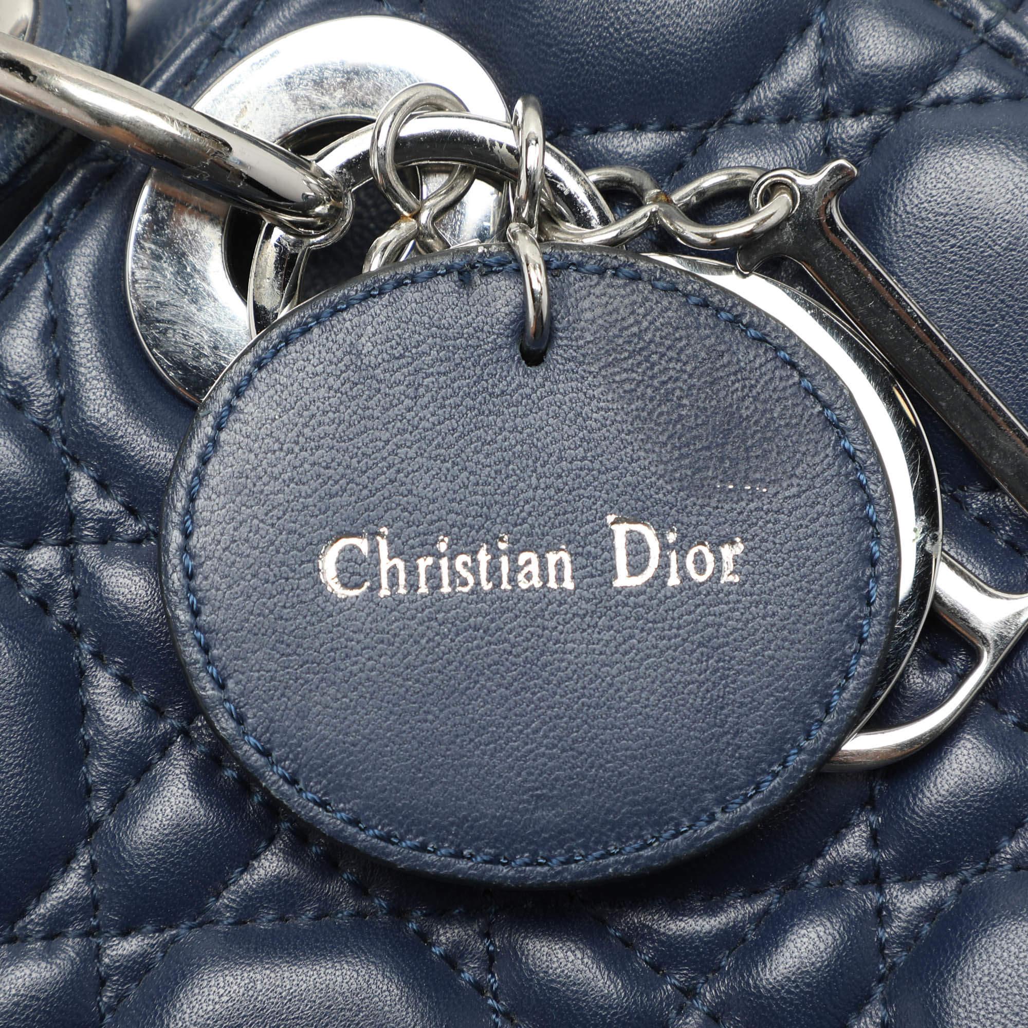 Dior Blue Cannage Leather Small Lady Dior Tote For Sale 1