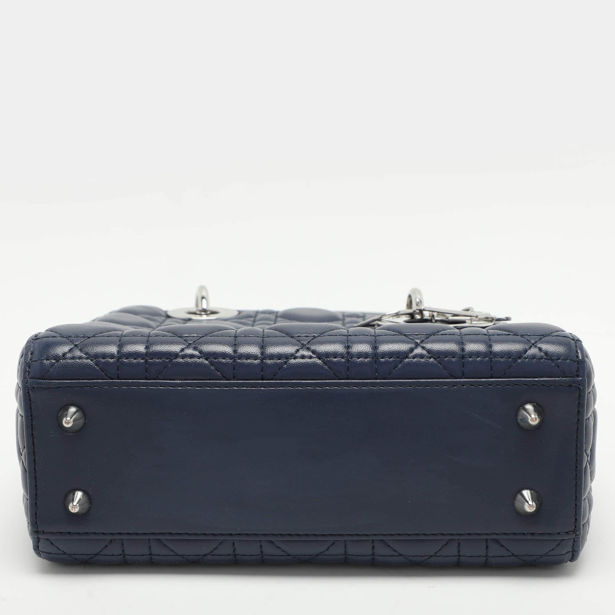 Dior Blue Cannage Leather Small Lady Dior Tote For Sale 3