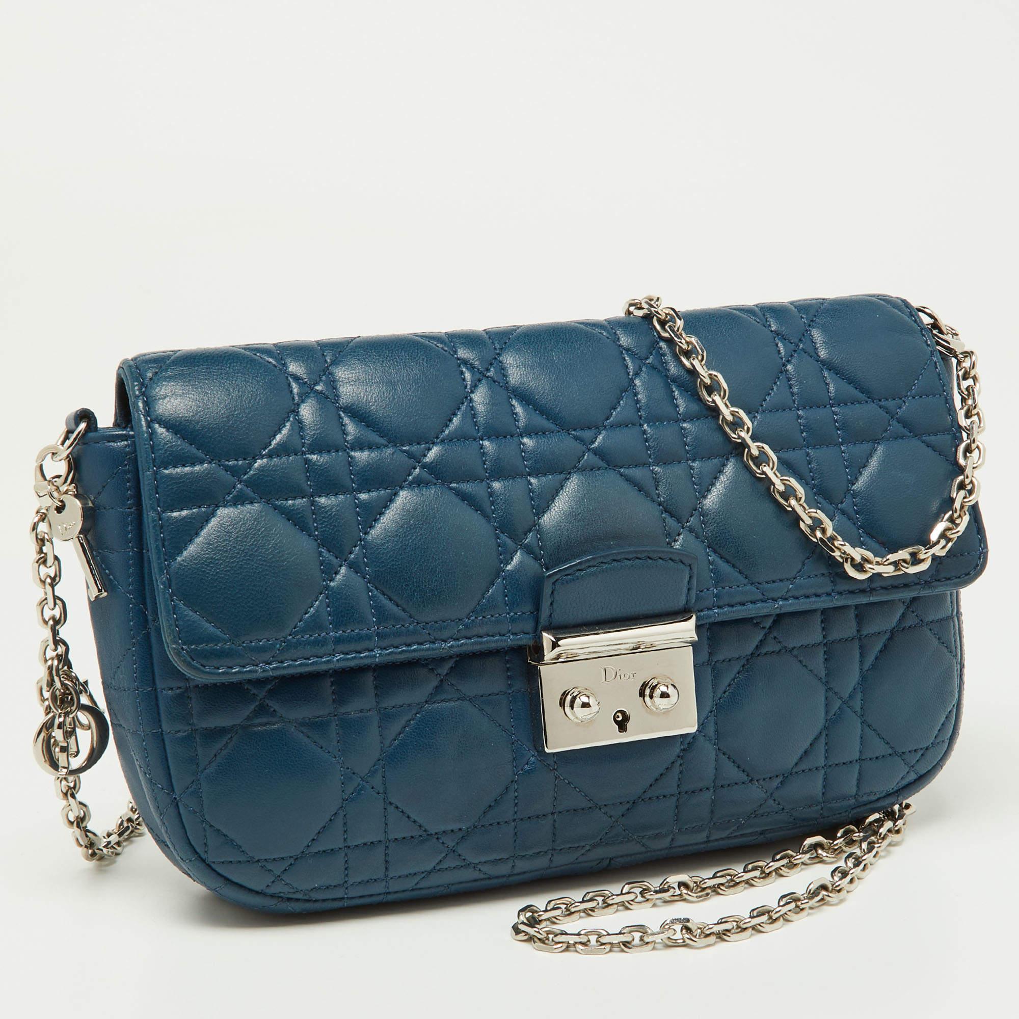 Dior Blue Cannage Leather Small Miss Dior Flap Bag 7