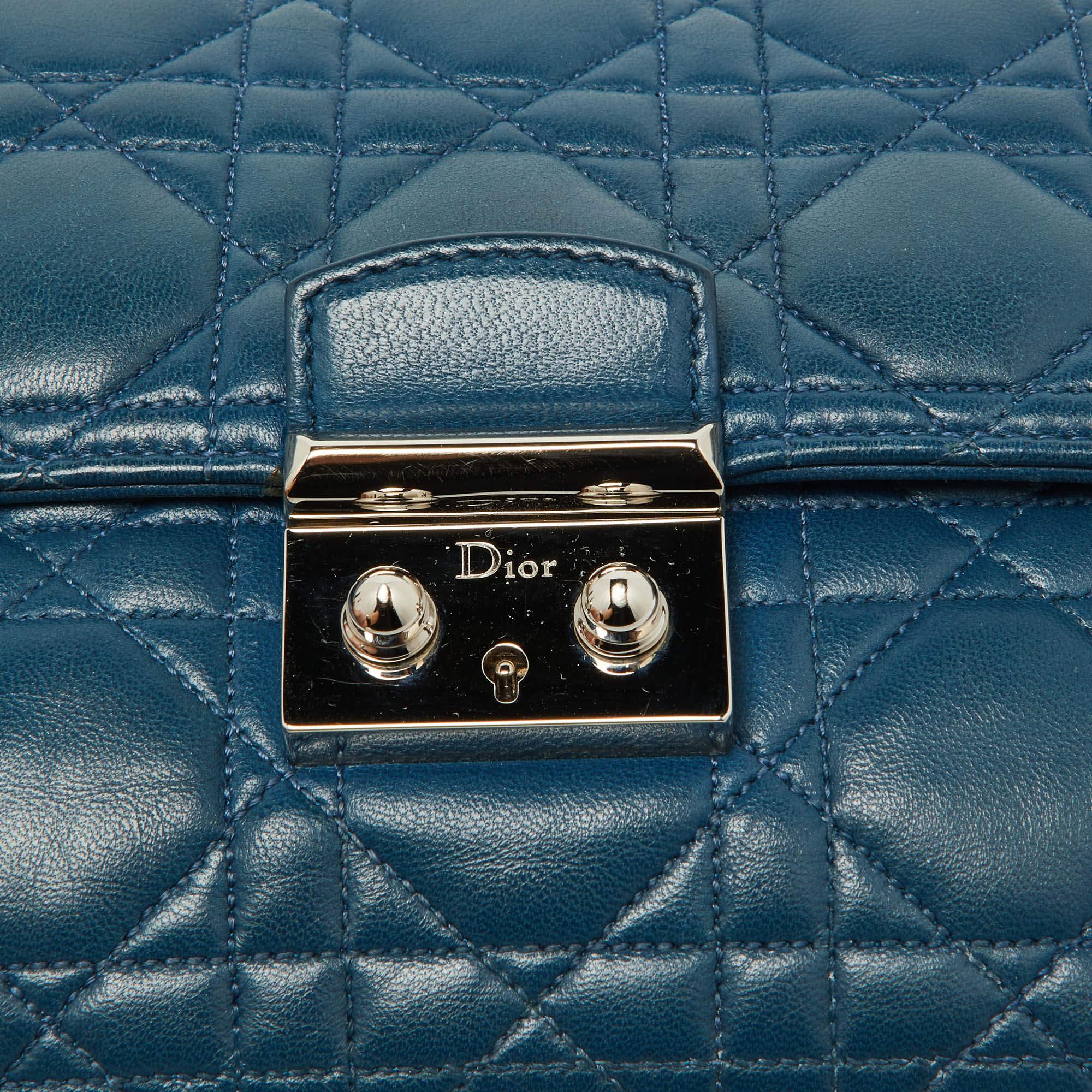 Women's Dior Blue Cannage Leather Small Miss Dior Flap Bag