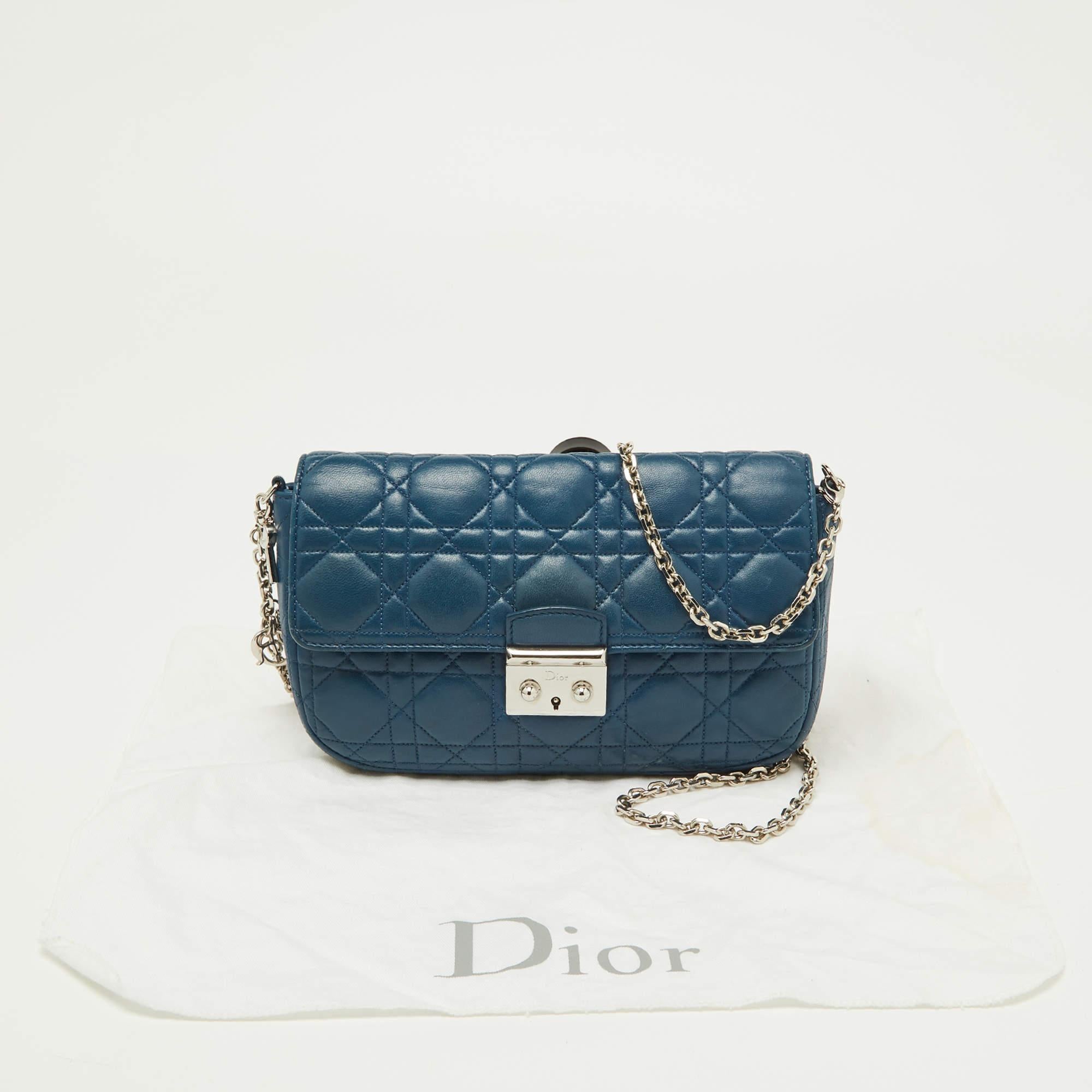 Dior Blue Cannage Leather Small Miss Dior Flap Bag 4