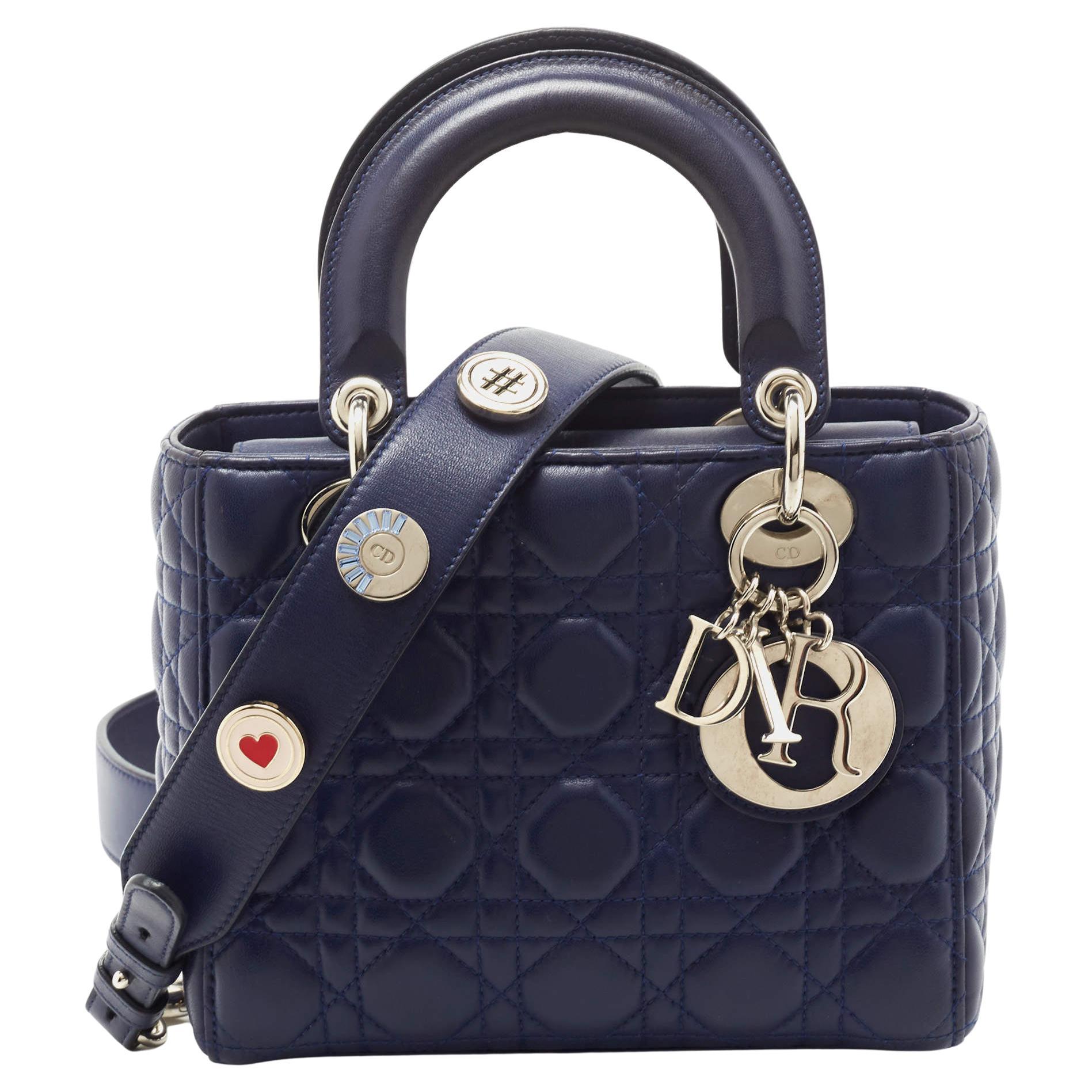Dior Blue Cannage Leather Small My Lady Dior Tote