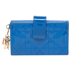 Dior Blue Cannage Patent Leather 5 Gusset Card Holder