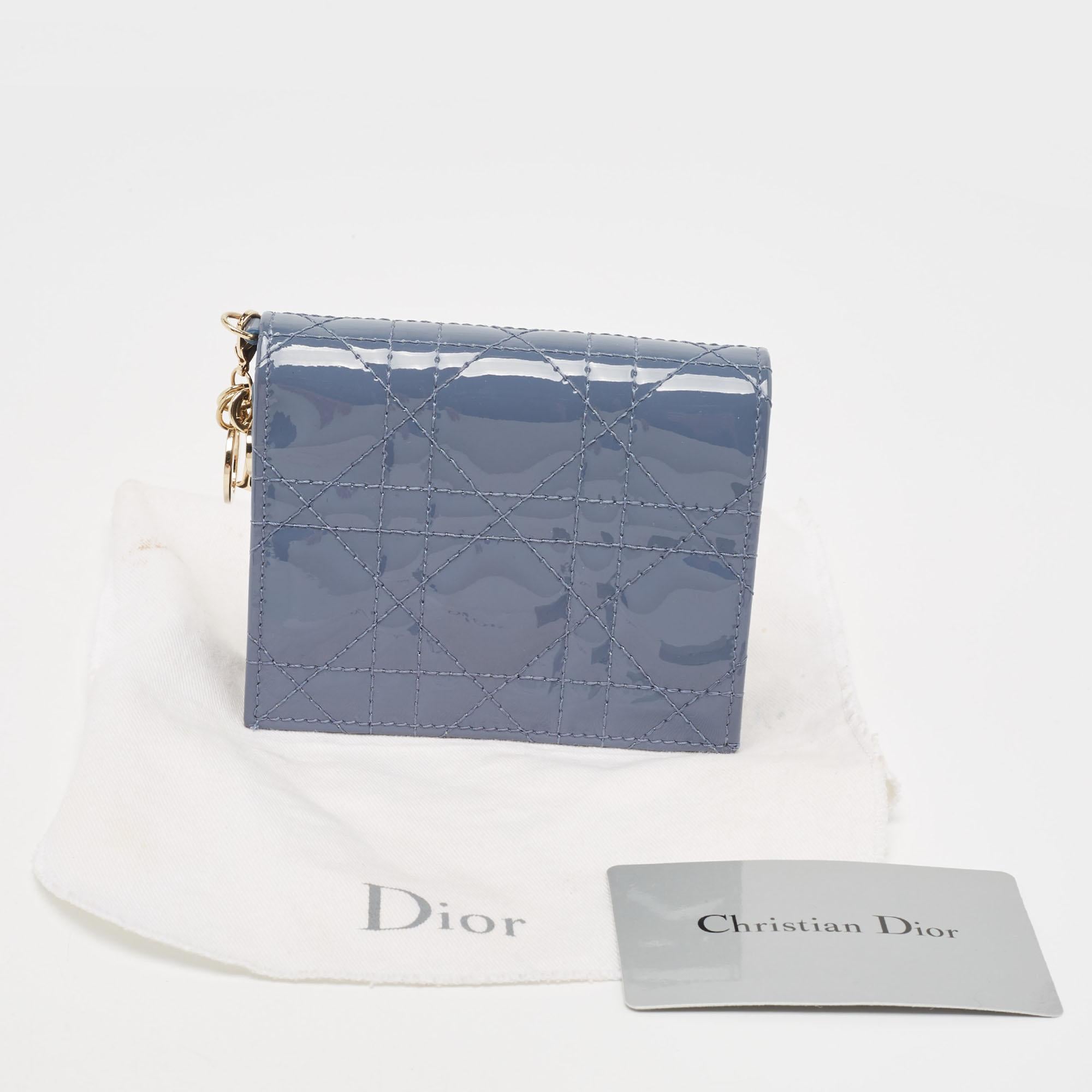 Dior Blue Cannage Patent Leather Lady Dior Card Holder 8