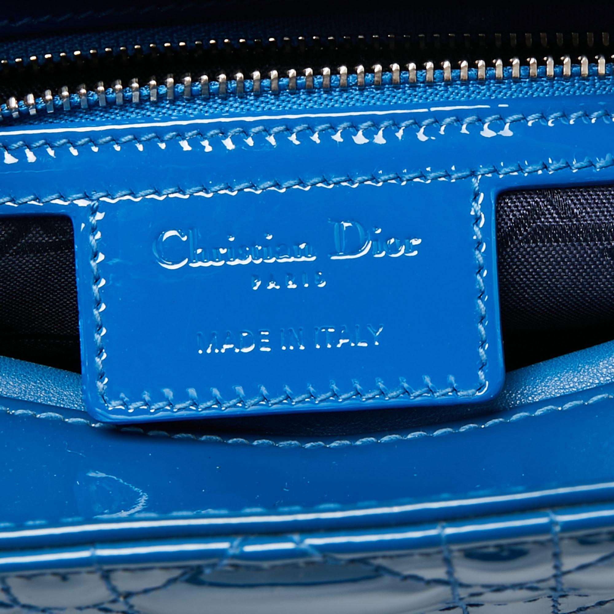 Dior Blue Cannage Patent Leather Large Lady Dior Tote 2