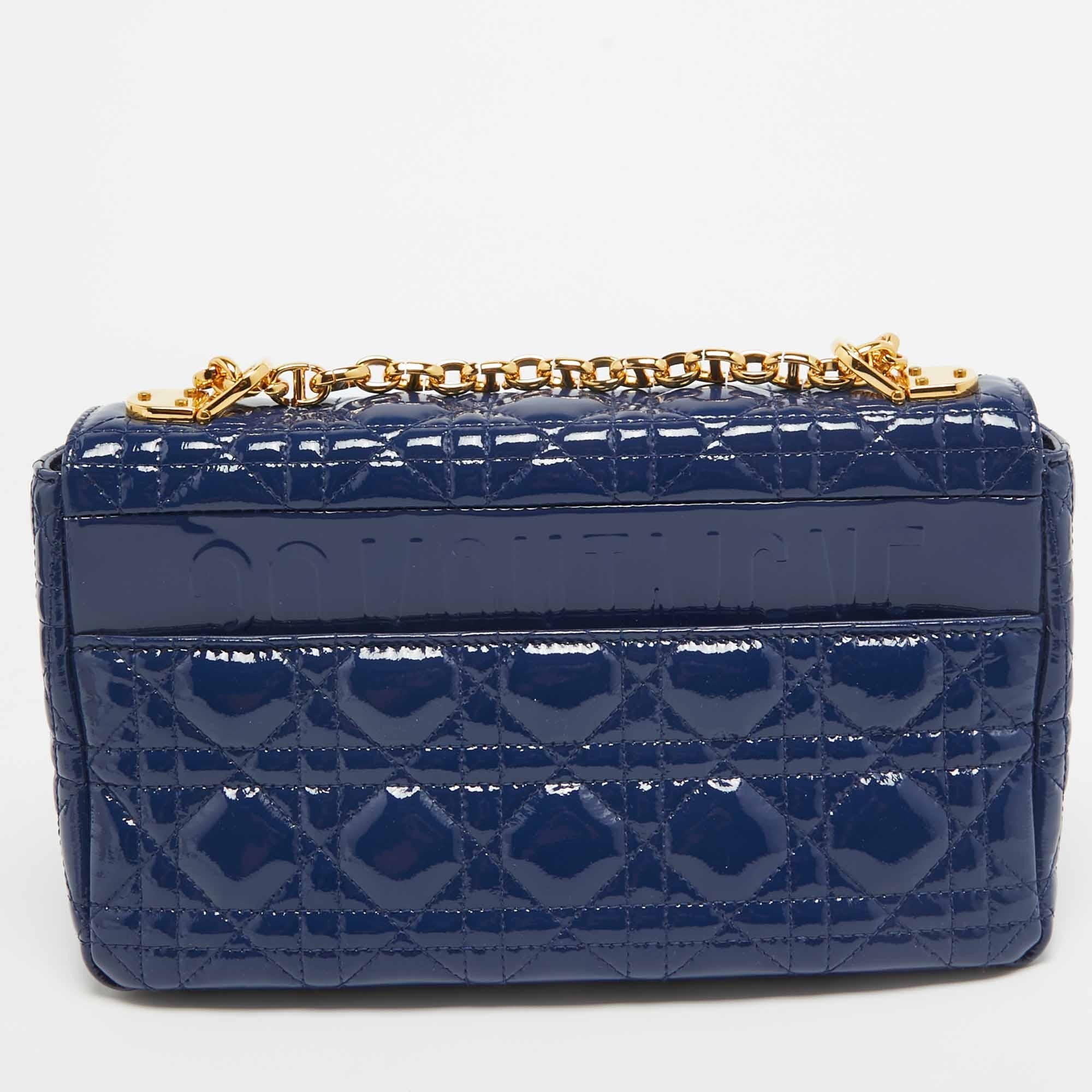 Dior Blue Cannage Patent Leather Medium Caro Shoulder Bag 7