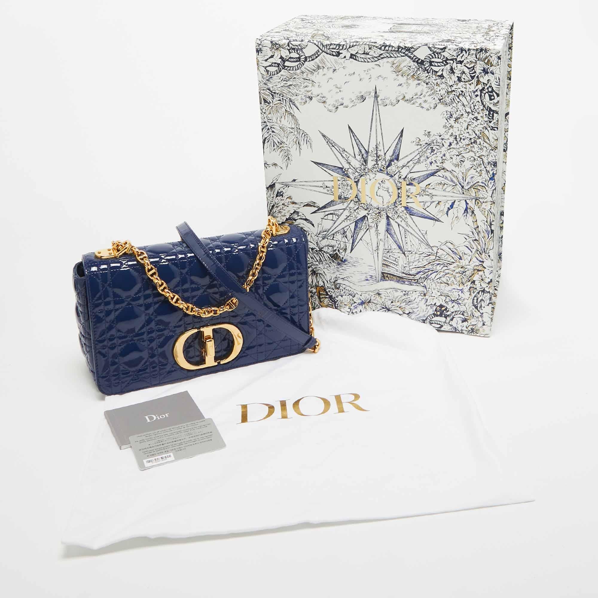 Dior Blue Cannage Patent Leather Medium Caro Shoulder Bag For Sale 9